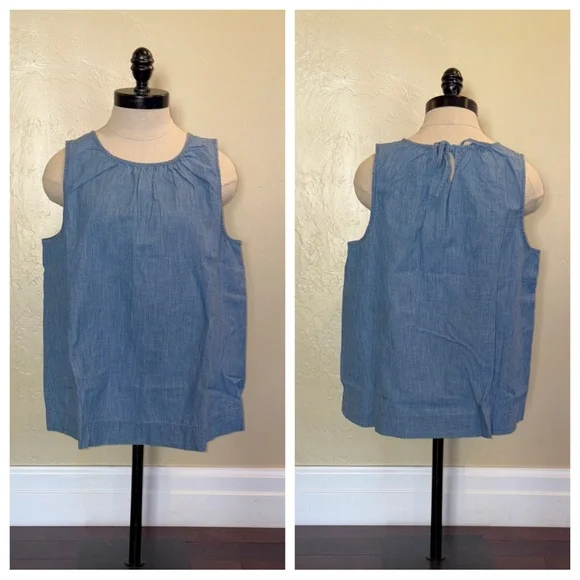 J Crew Swingy Tank in Chambray Blue Buoy Wash Cotton Linen Size Medium - Picture 1 of 11